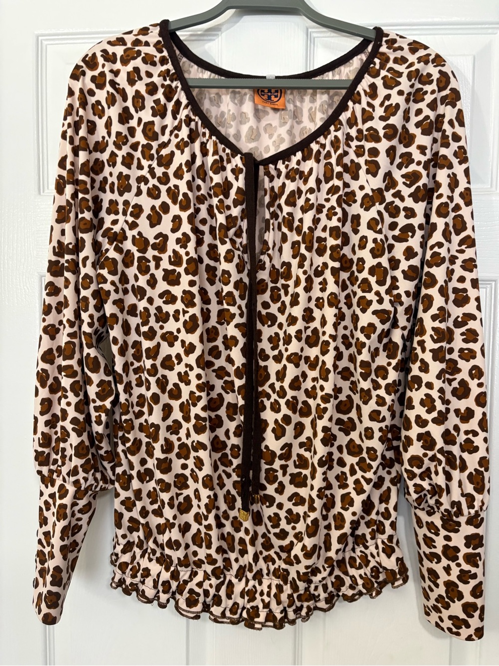 Tory Burch Beige and Brown Leopard-Print Long-Sleeve Blouse